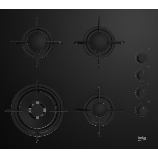 Beko HILG64120S – Gaskookplaat – 59 cm – 4 pitten – Zwart Keramiek – Inbouw