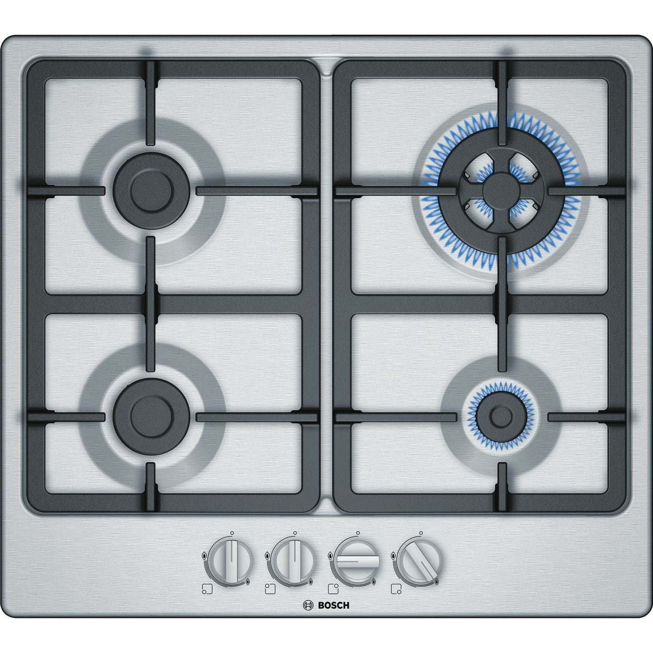 Bosch PGH6B5B90 – Kookplaat – RVS gaskookplaat met 4 pitten en krachtige 7800W aansluiting