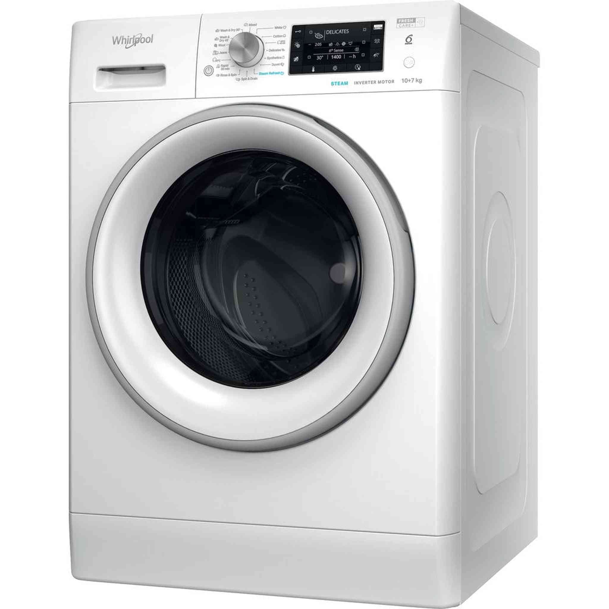 Whirlpool FFWDD1076258SVEE – Wasmachine – Was-droogcombinatie – 10 kg vulgewicht en 1600 rpm centrifugesnelheid