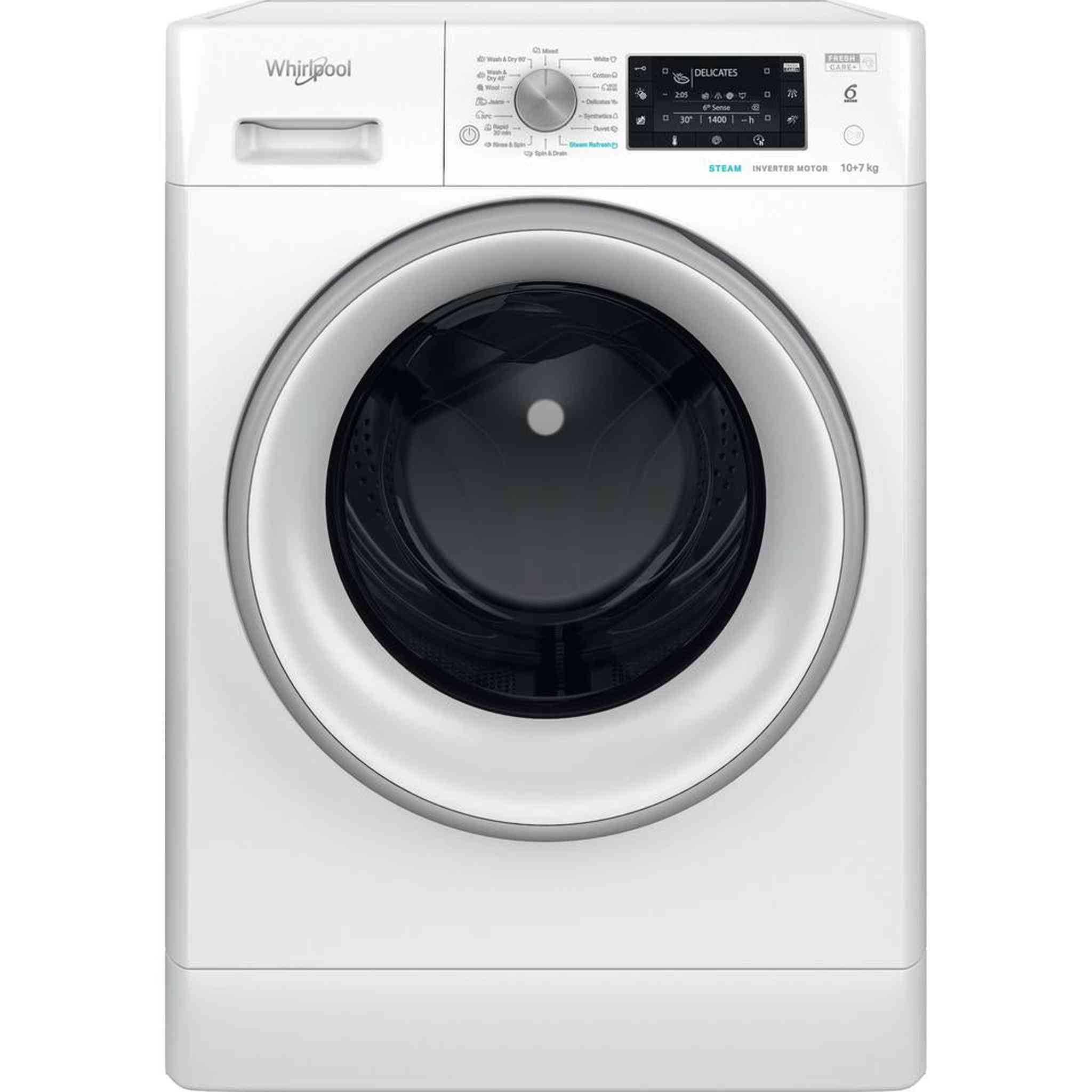 Whirlpool FFWDD1076258SVEE – Wasmachine – Was-droogcombinatie – 10 kg vulgewicht en 1600 rpm centrifugesnelheid